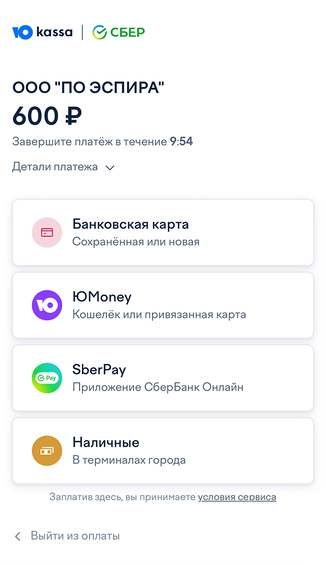 экран оплаты
